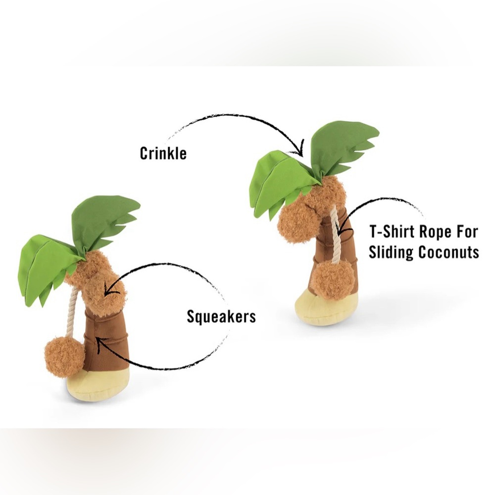 NEW Plush Palm Tree Dog Toy with crinkles. Squeakers, and a rope tug